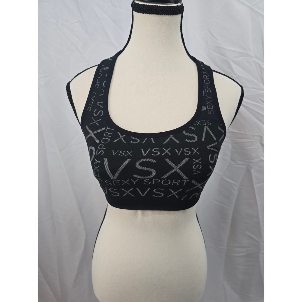 VSX Victoria Sport Black All Over Logo Racerback‎ Sports Bra Size S